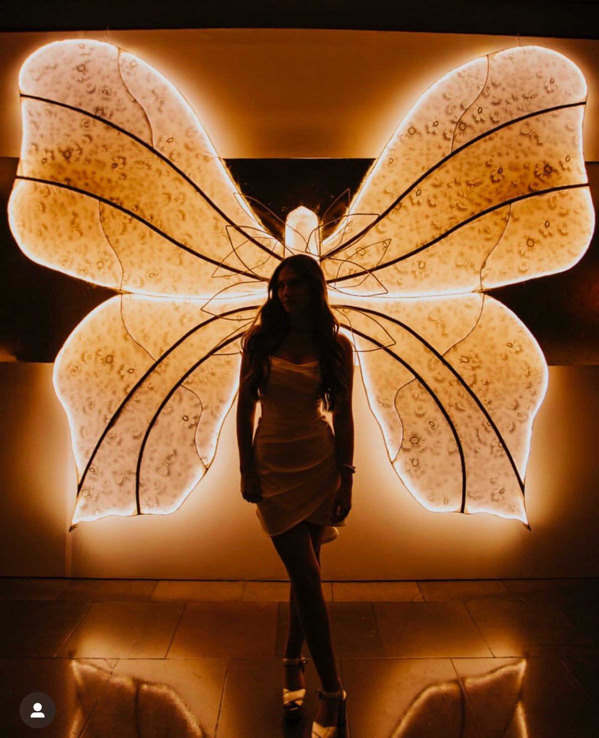 Borboleta gigante iluminada de 3 x 3 metros na festa de 15 anos no Graciosa Country Club
