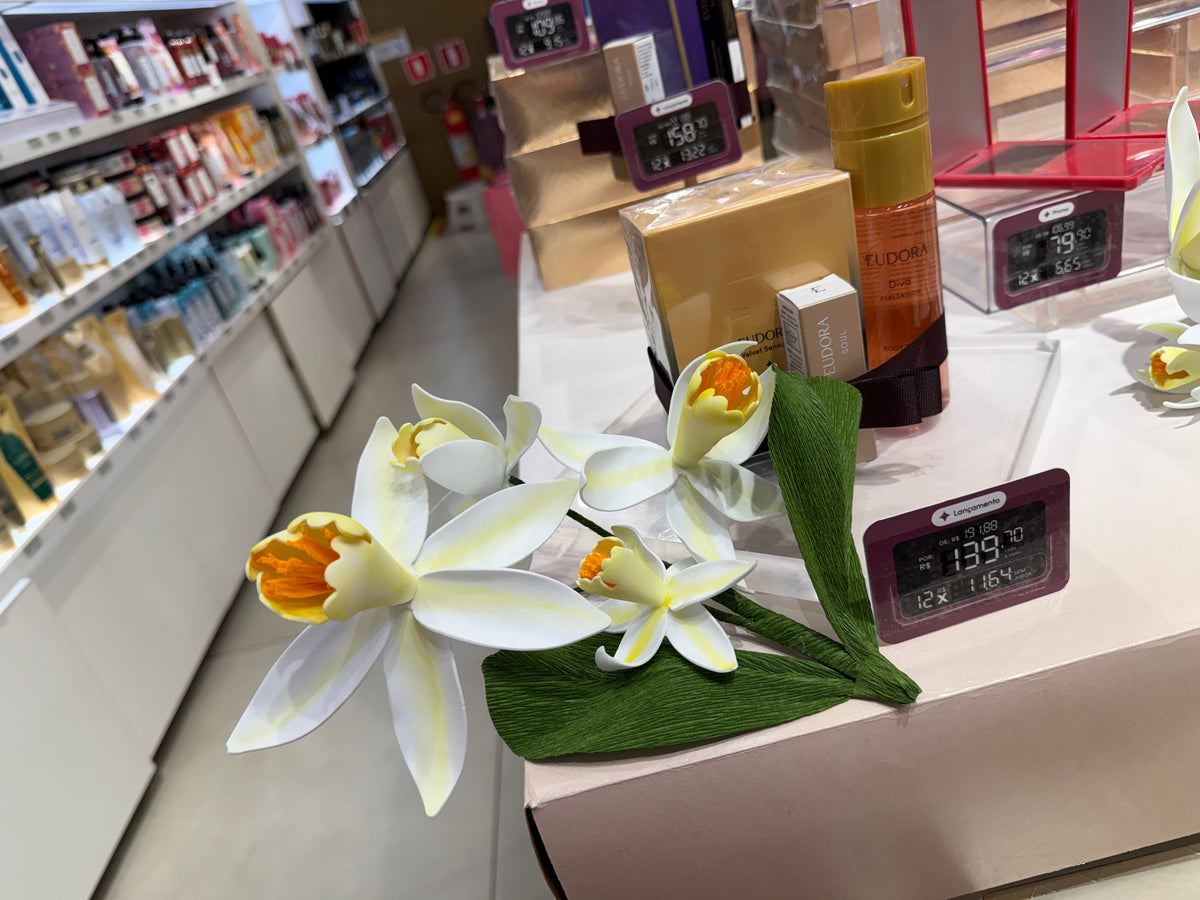 Handmade vanilla flowers on the Eudora perfume counter