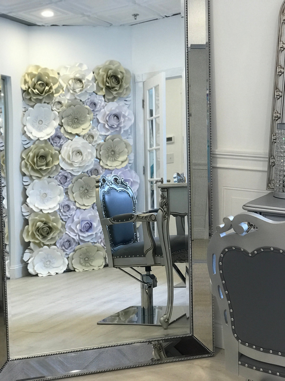 Giant paper flower wall at the Tonya Beauty clinic in Orlando