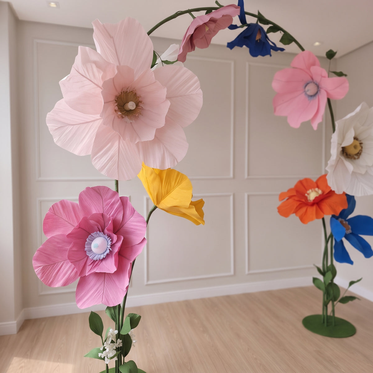 Giant Italian crepe paper flower arch, left side