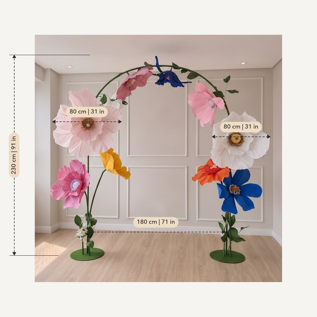Medidas: Arco de flores gigantes de papel crepom italiano