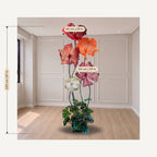 Medidas: Arranjo de flores gigantes de organza com folhagem