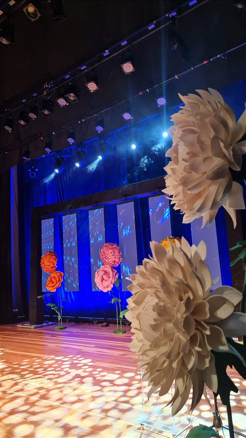 Giant flower floral installation on the Miss Paraná stage - overview