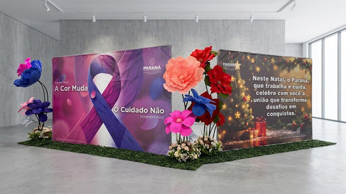 Paraná State Government hall decorated with giant flowers - institutional campaign