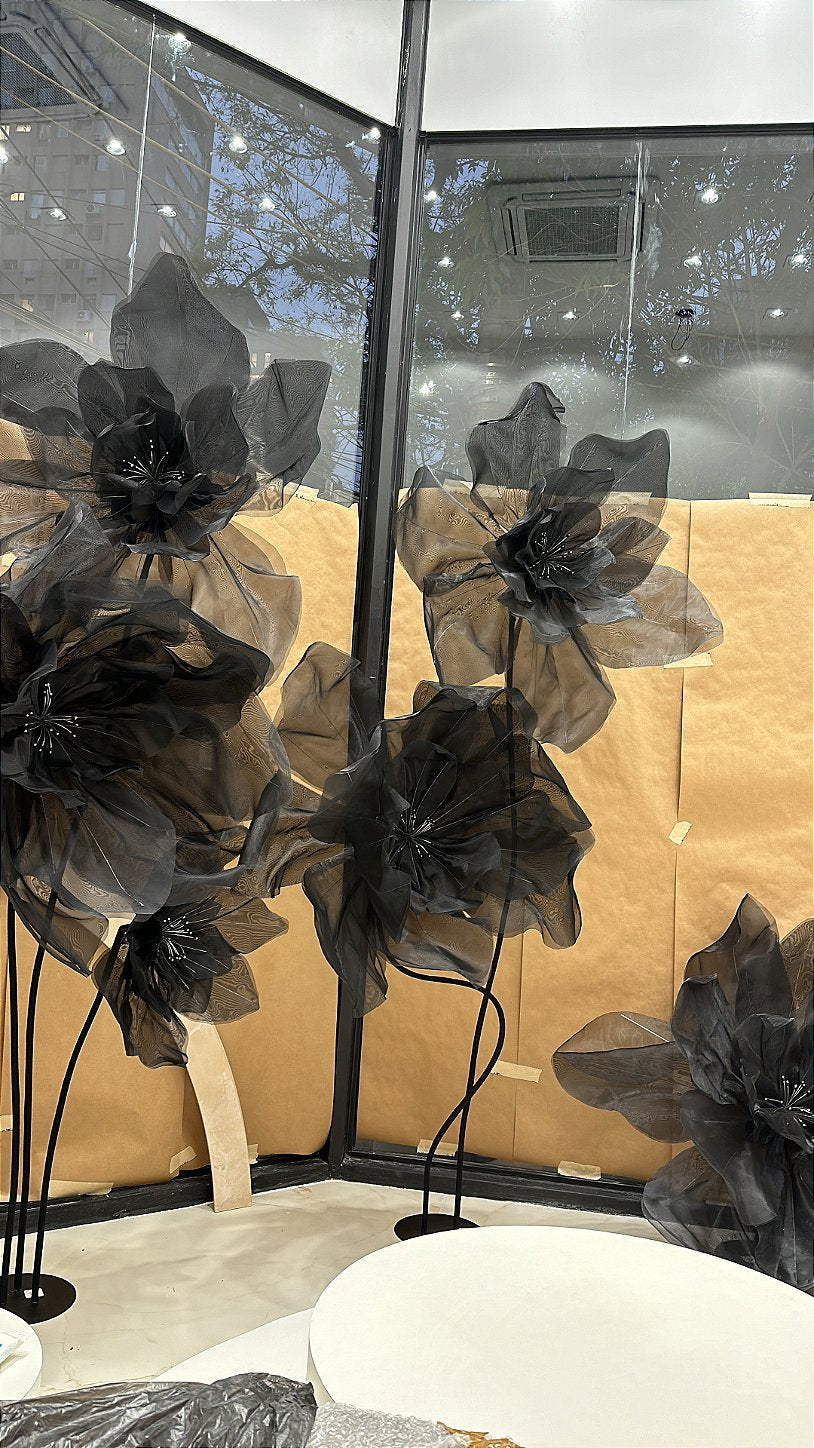 Giant black organza flower - handcrafted detail