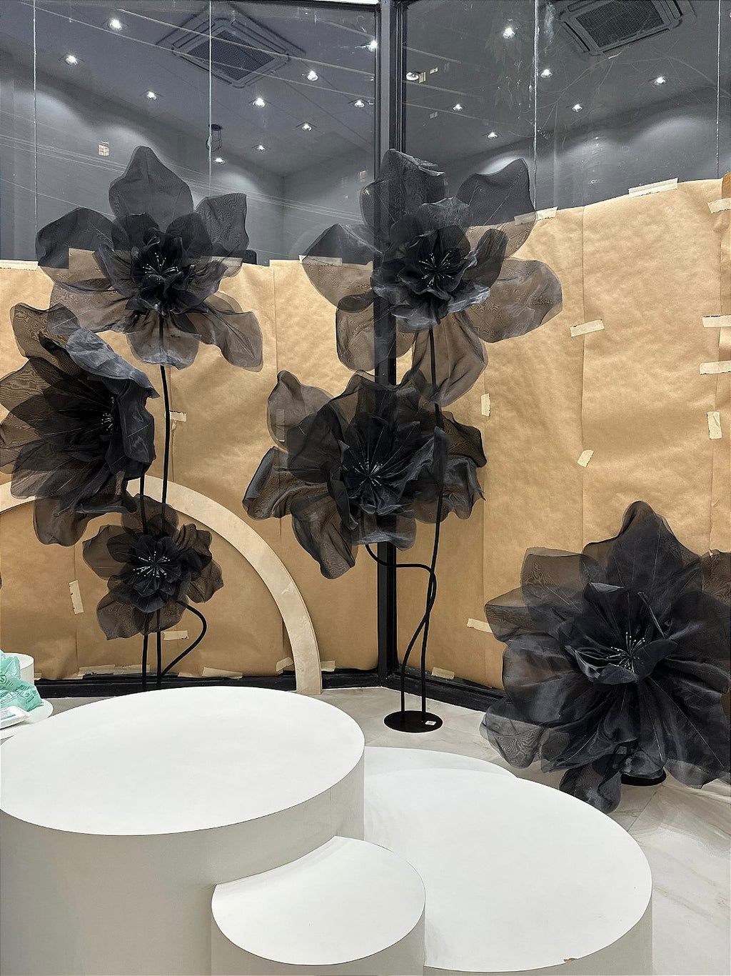Close-up of the handmade finish on the black organza petals