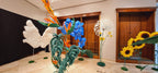 Overview of the floral display set at the storefront