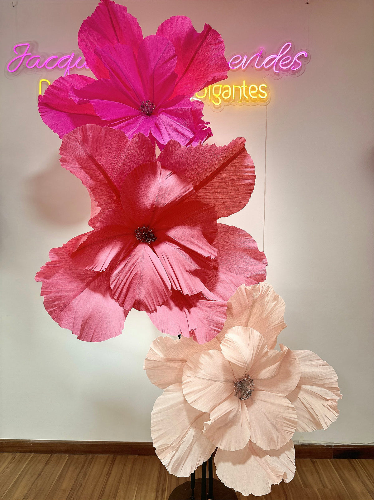 Handcrafted finish on the giant Italian crepe paper flower