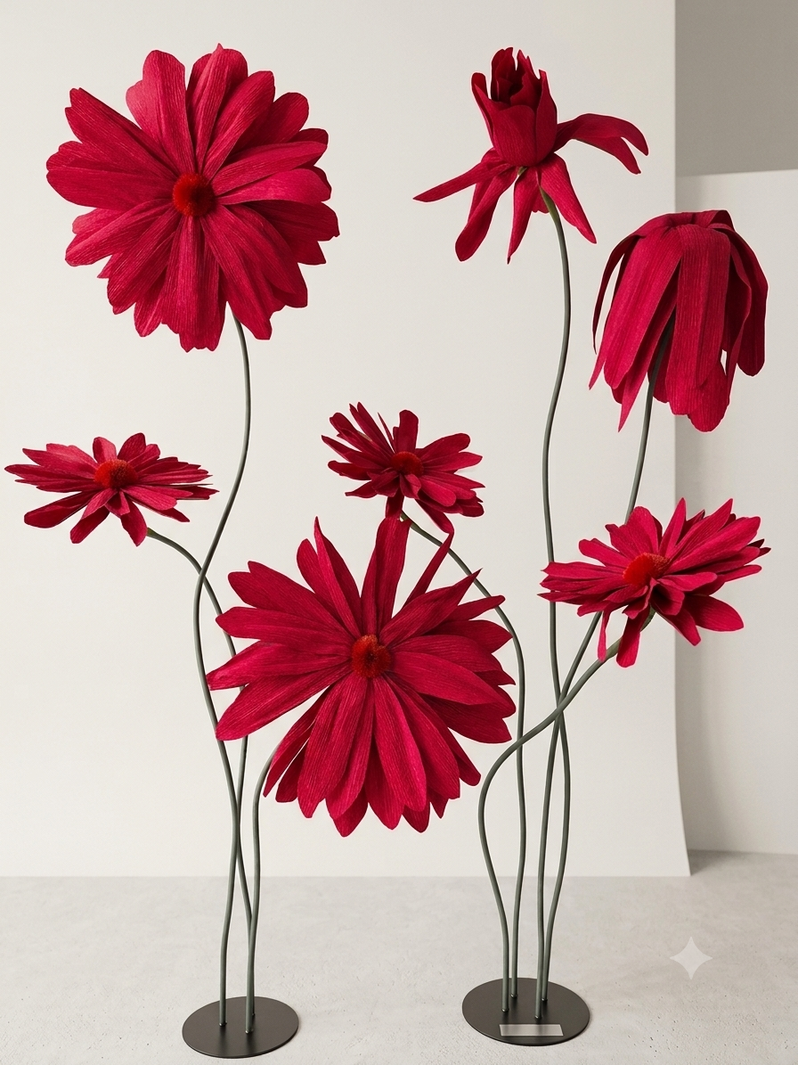 Floral sculpture in premium Italian crepe paper on a pedestal - customizable installation