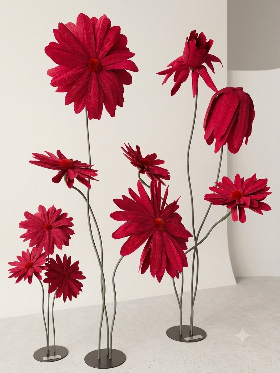 Close-up of the matte texture of premium Italian crepe paper on the petals