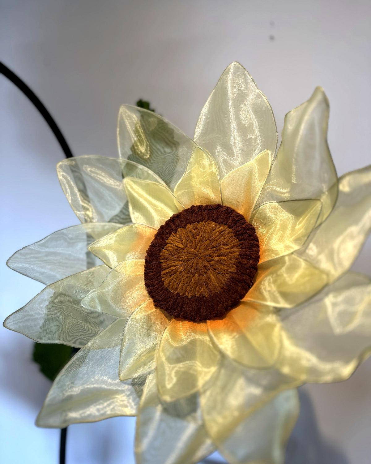 Giant organza sunflower, front view