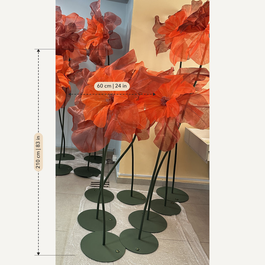 Misure: Fiore gigante in organza arancione a doppio petalo