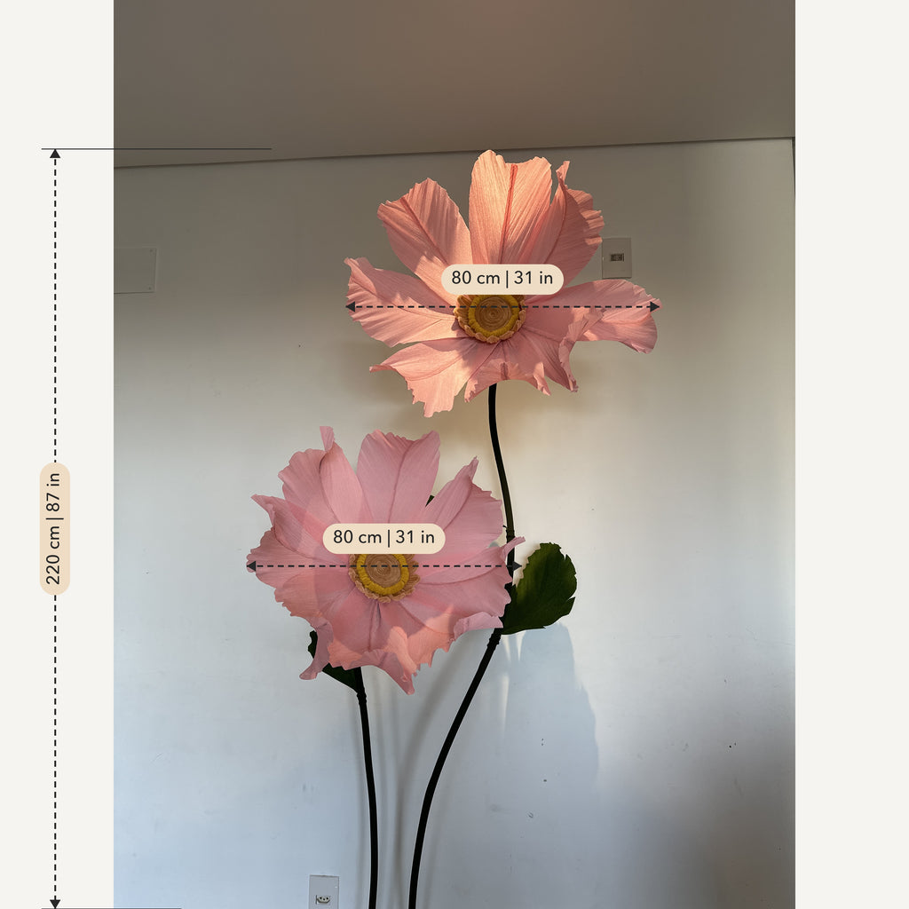Medidas: Camomila gigante de papel crepom rosa