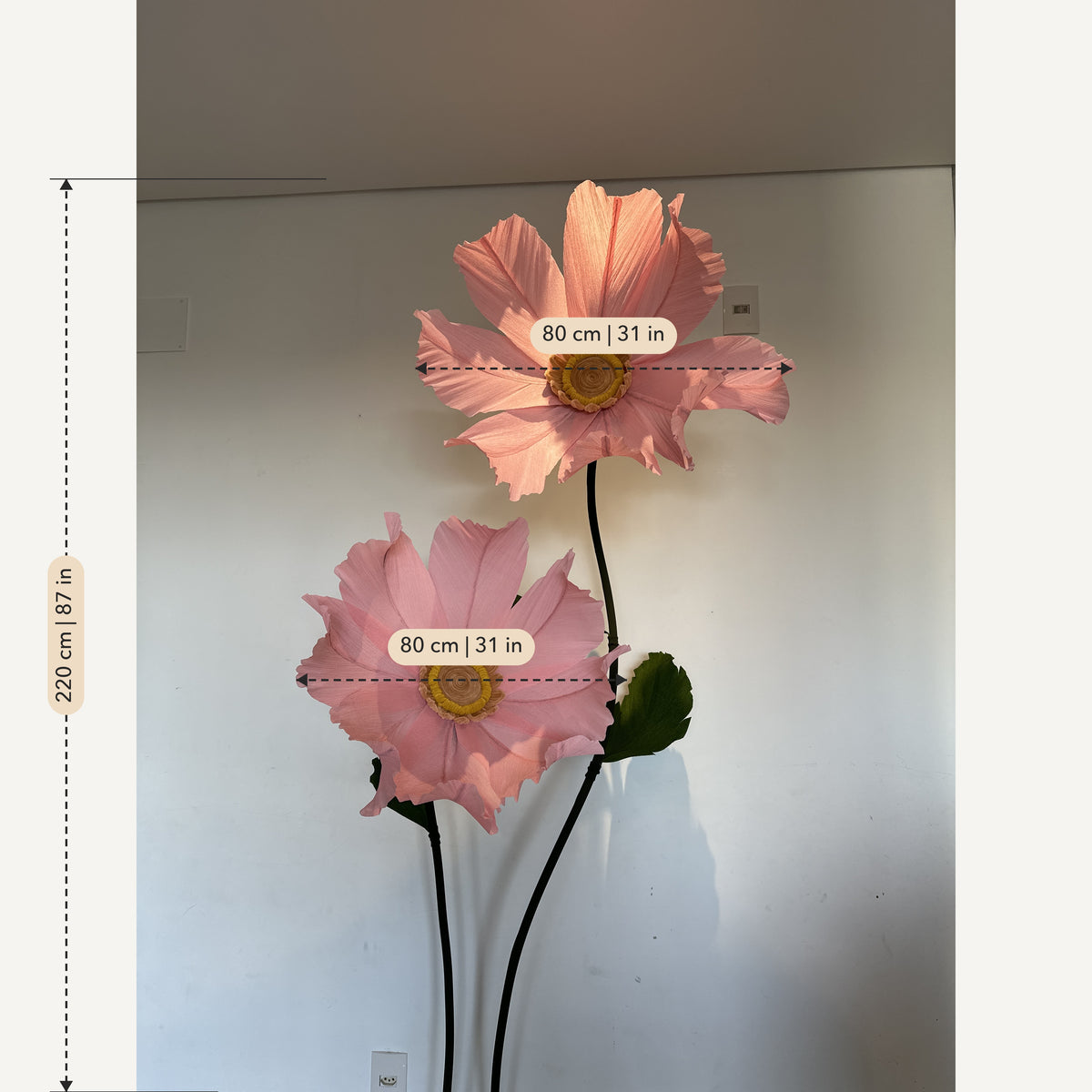 Medidas: Camomila gigante de papel crepom rosa
