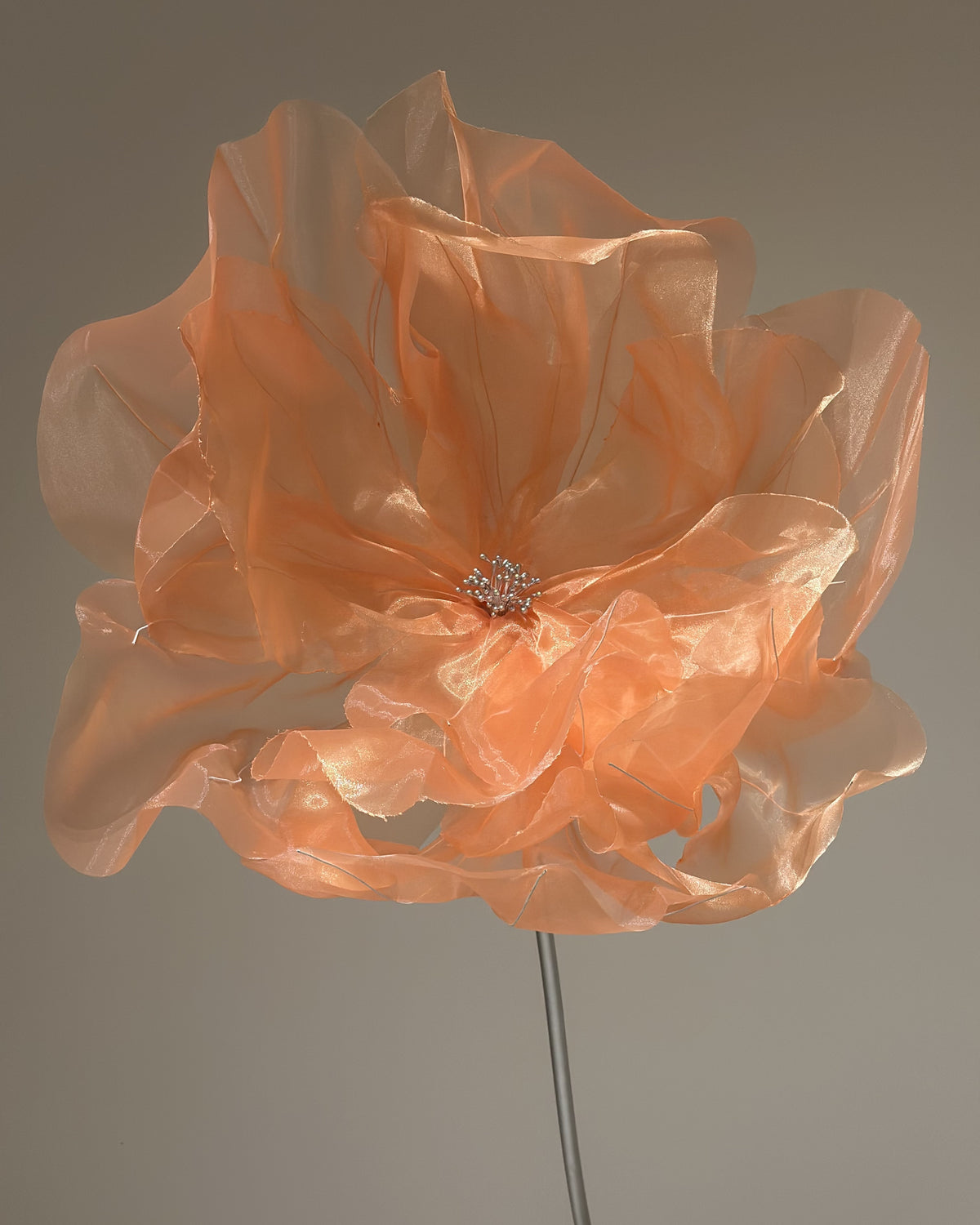 Flor de organza gigante clássica rosa, na cor pêssego