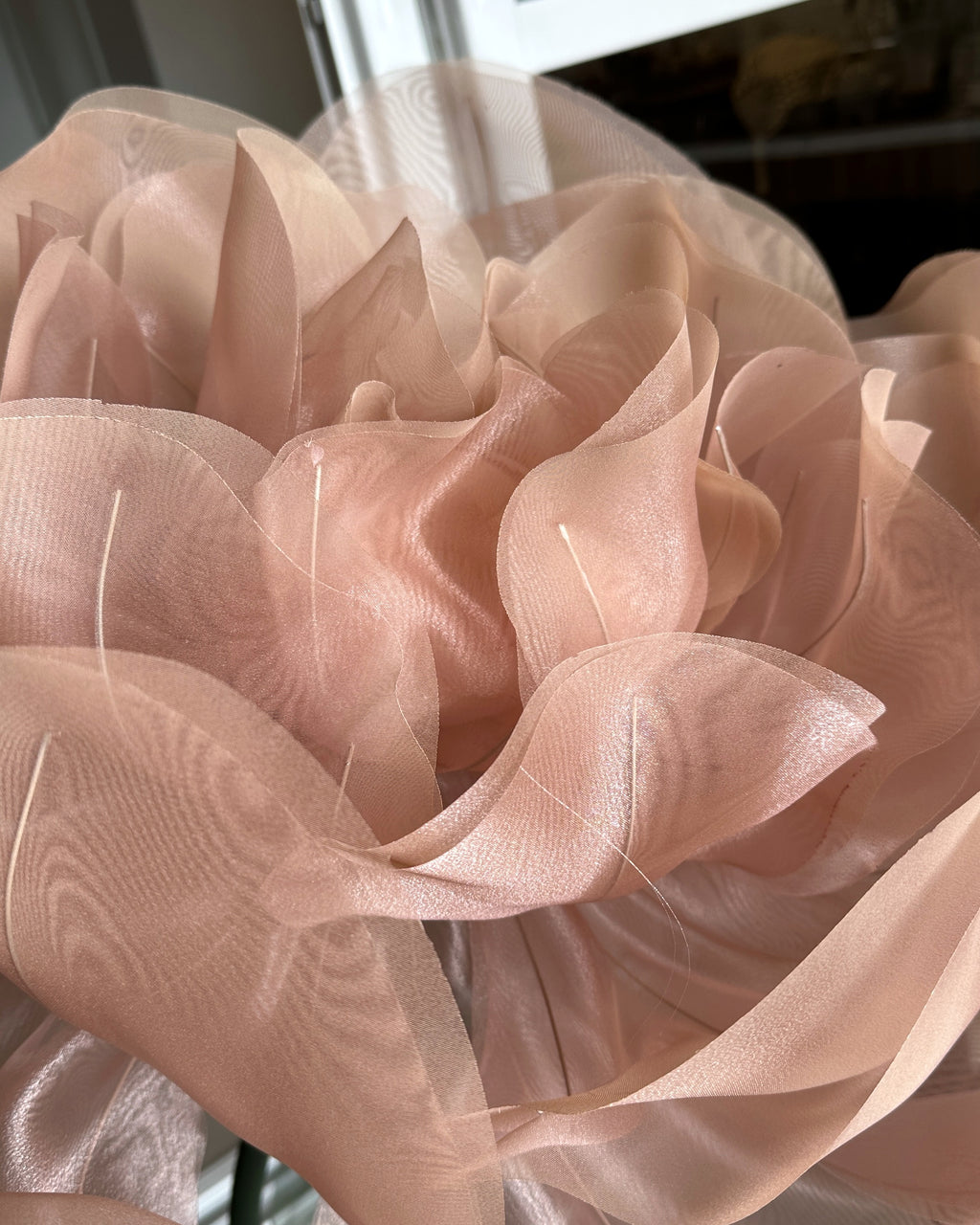 Detail of the large pink organza flower