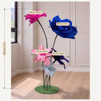 Dimensions : Pieds de fleurs géantes en papier crépon italien bleu et rose