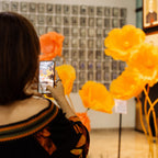 Coquelicots géants en papier crépon italien orange, lors d'un événement