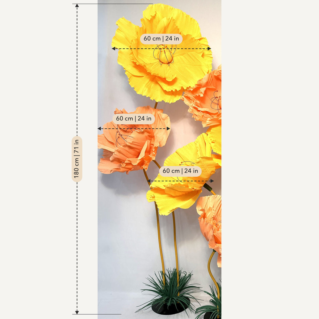 Dimensions : Coquelicots géants en papier crépon italien orange