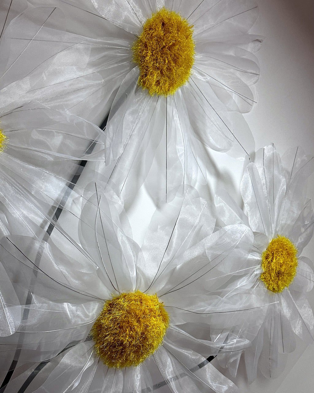 Giant white organza daisies, flower detail