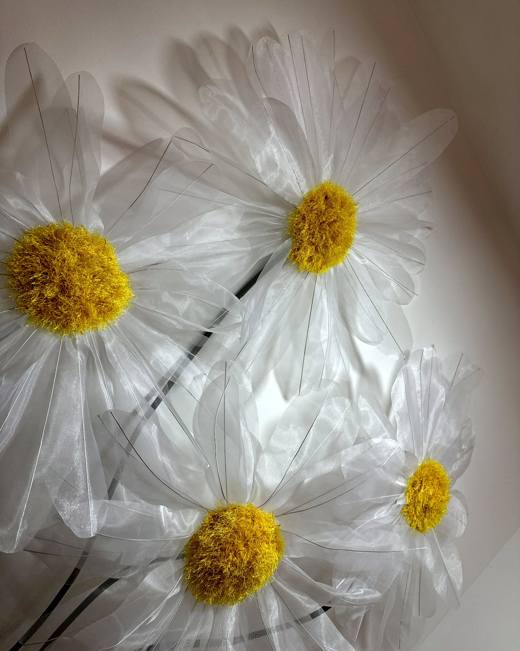 Giant white organza daisies, flower detail
