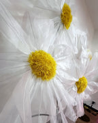 Giant white organza daisies, center detail