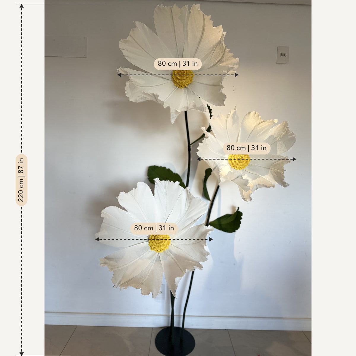 Measurements: Giant white crepe paper chamomiles