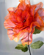 Fleurs géantes en organza orange nervurées, fleur et tige