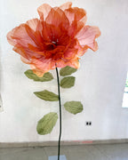 Fleurs géantes en organza orange nervurées, fleur et tige