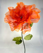 Fleurs géantes en organza orange nervurées, fleur et tige
