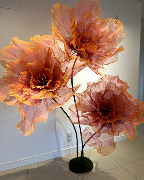 Giant orange organza flowers with veins