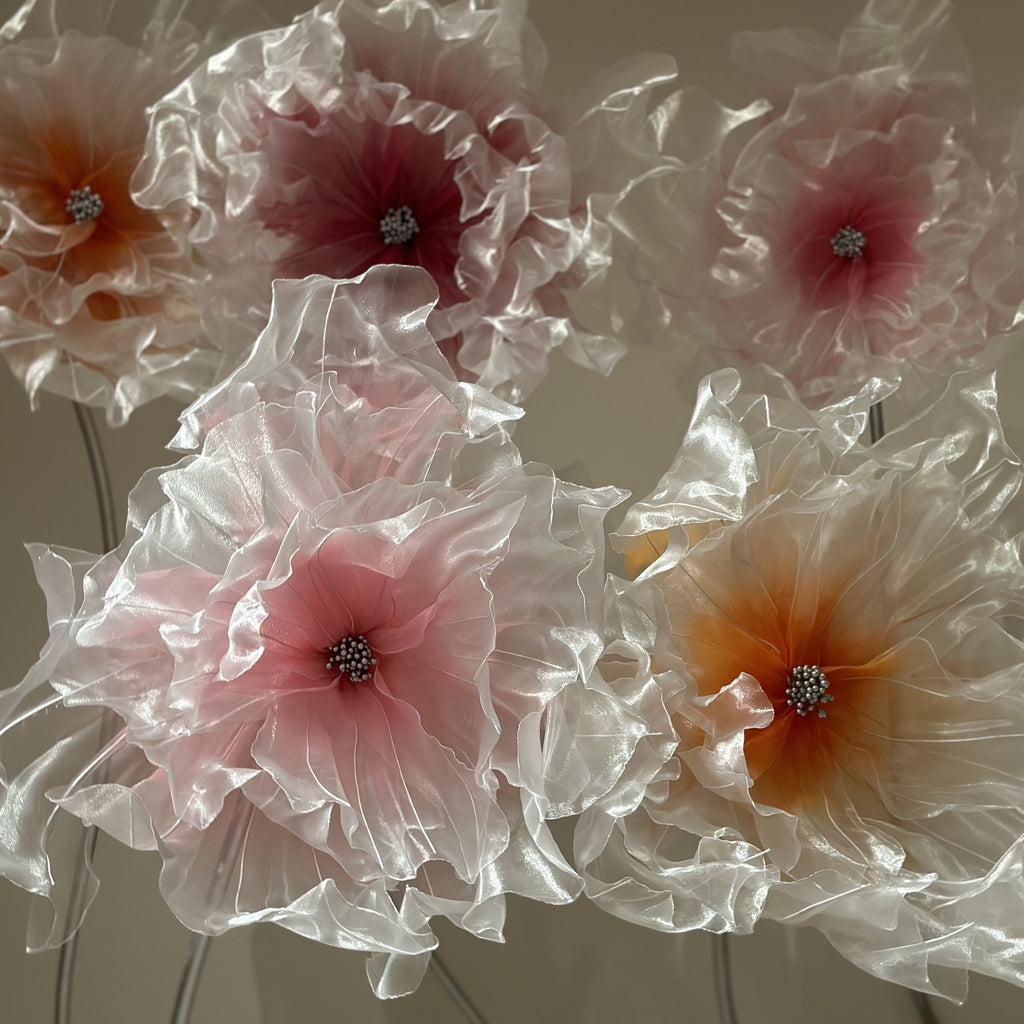 Flores de organza gigantes em degradê