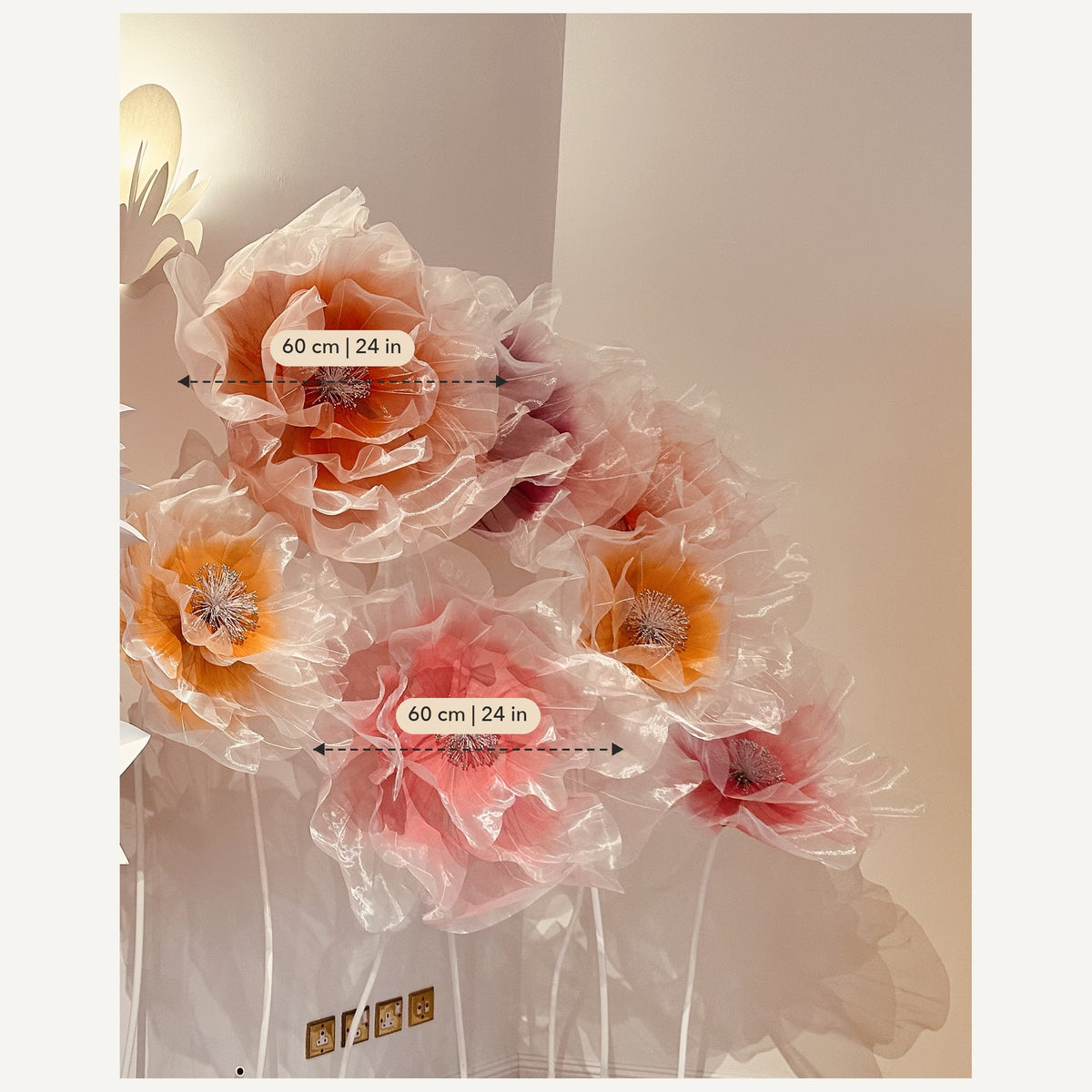 Medidas: Flores de organza gigantes em degradê