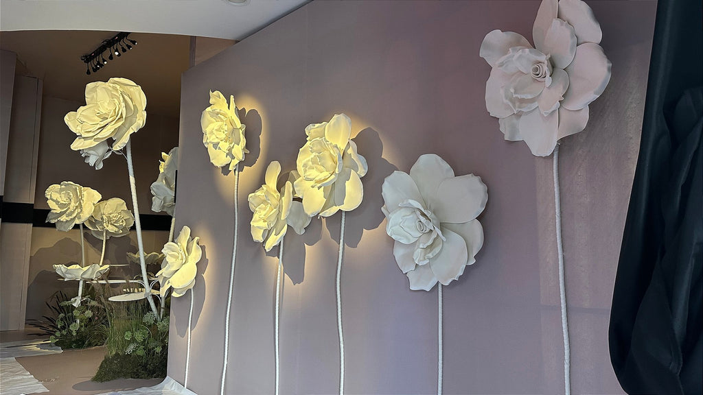 Wall of giant flowers with theatrical lighting effects - photo panel
