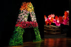 Debutante posing in front of the floral installation in warm tones