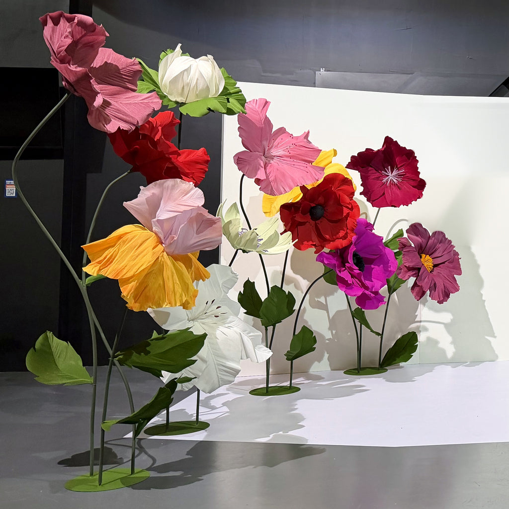 Jardin de fleurs géantes en papier crépon italien, côté gauche
