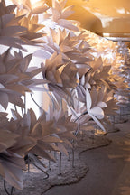 Close-up of the hand-painted center of a giant organza flower