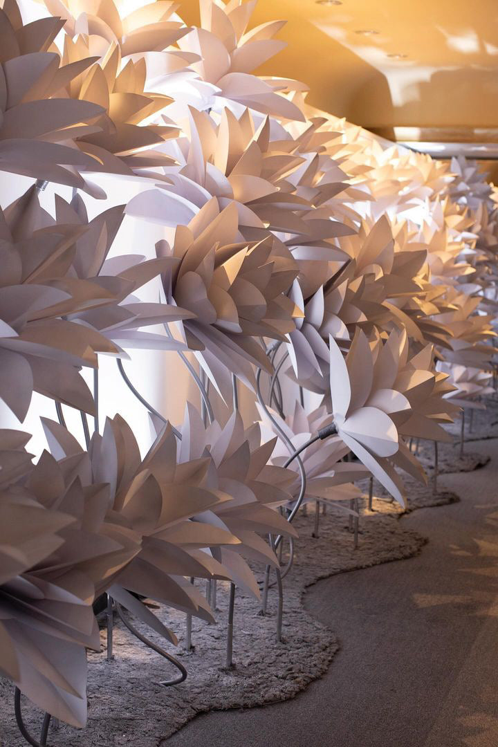 Close-up of the hand-painted center of a giant organza flower