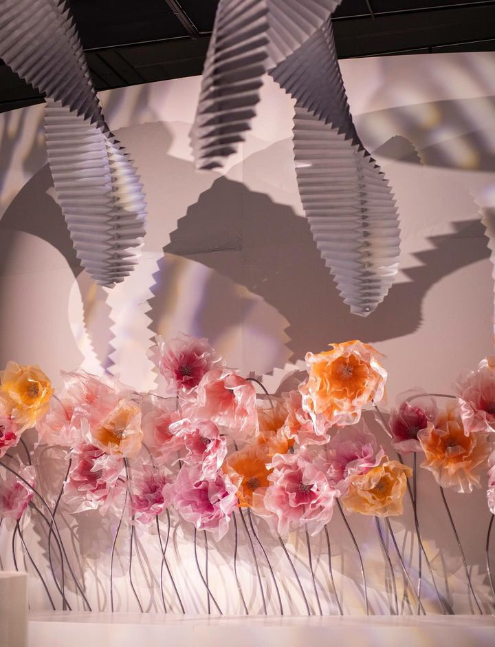 Giant flower mounted on the Perfume Room ceiling, integrated with the crystal chandelier