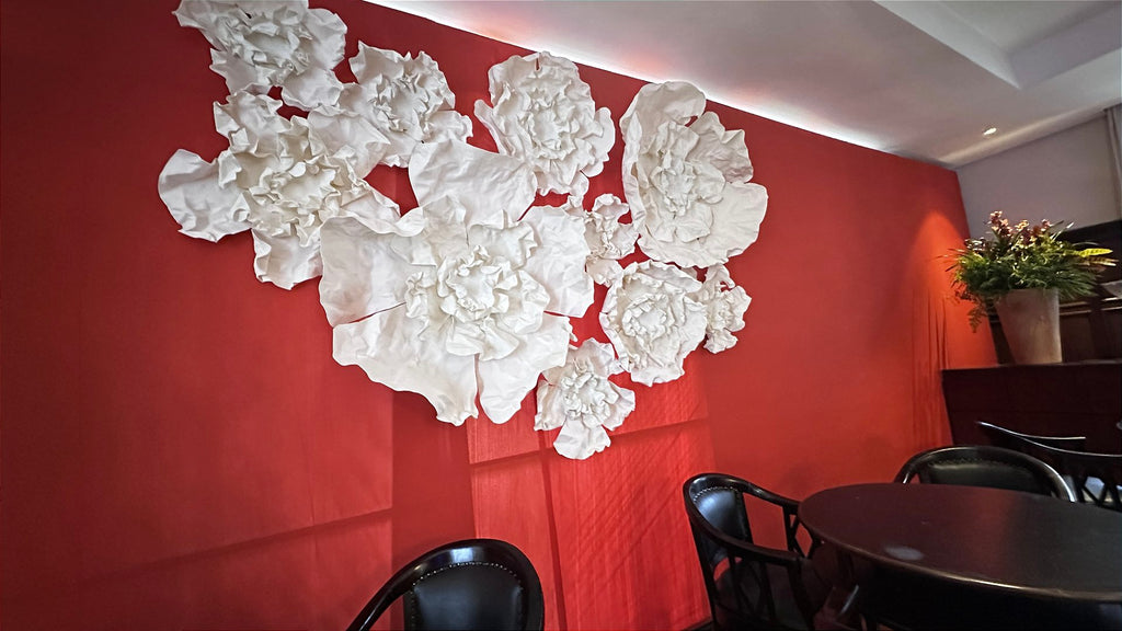 Close-up of the thermoformed EVA foam finish on the giant flowers