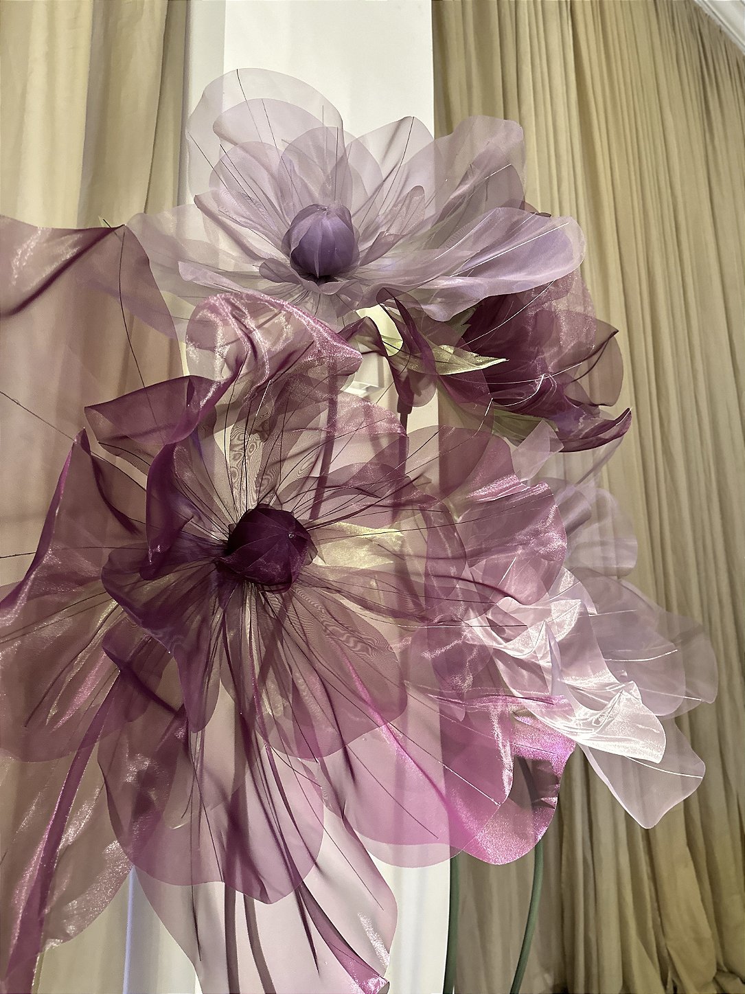 Pink and silver giant organza flower - handcrafted detail