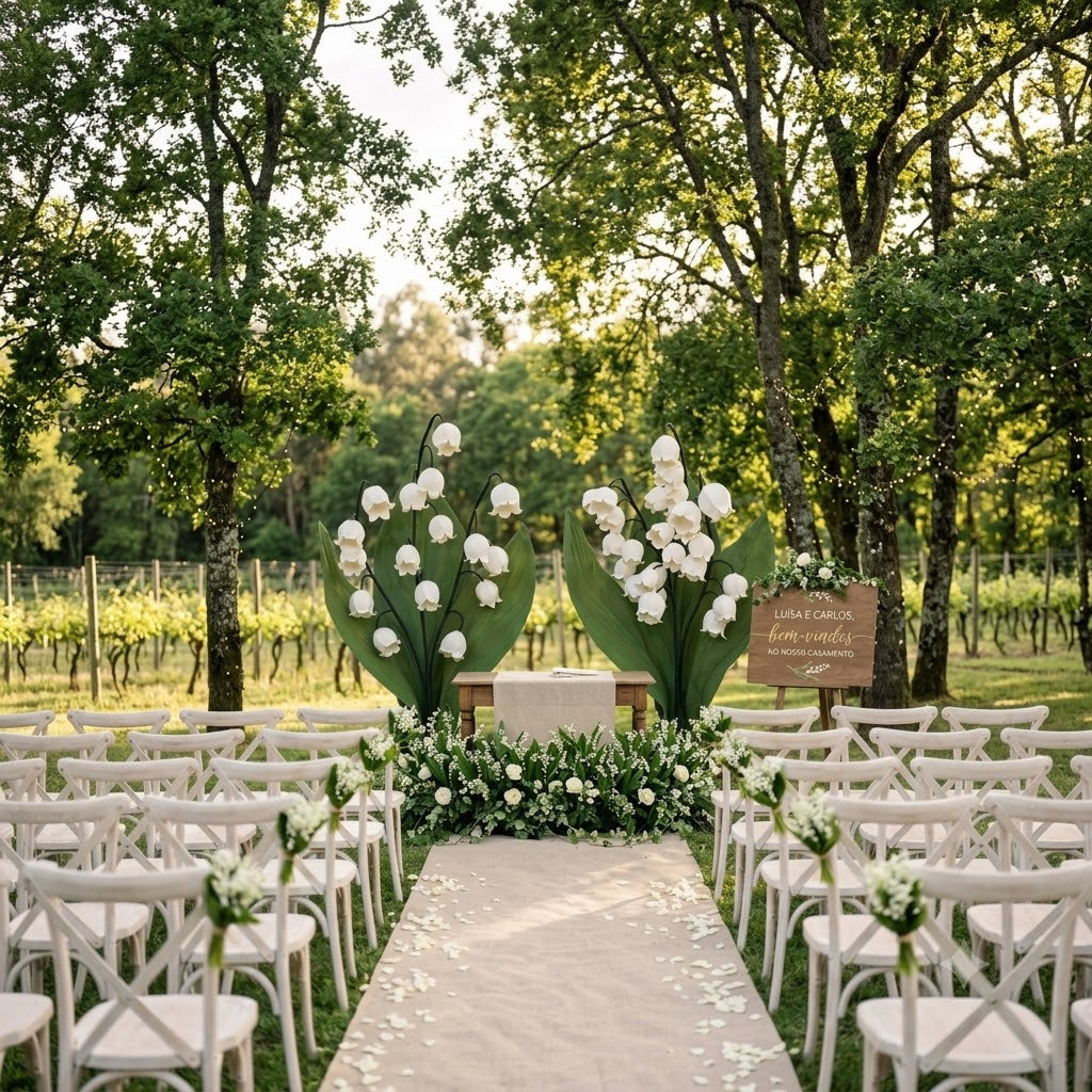 Giant white Lily of the Valley in EVA foam - wedding altar installation