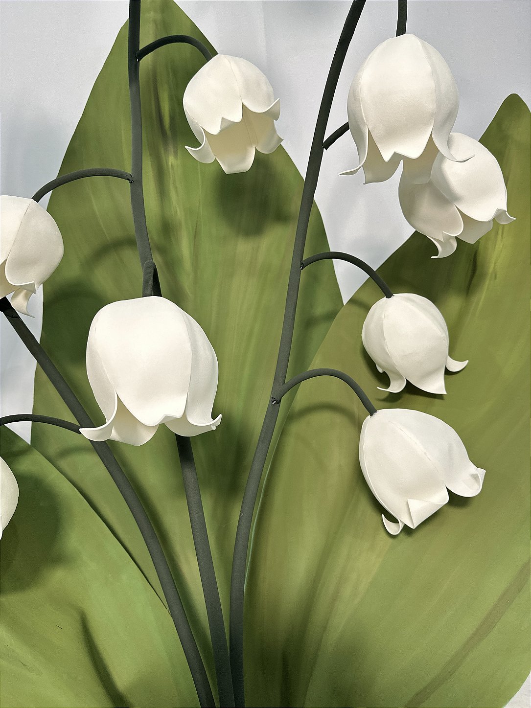 Close-up of the hand-sculpted bell of the giant EVA foam Lily of the Valley