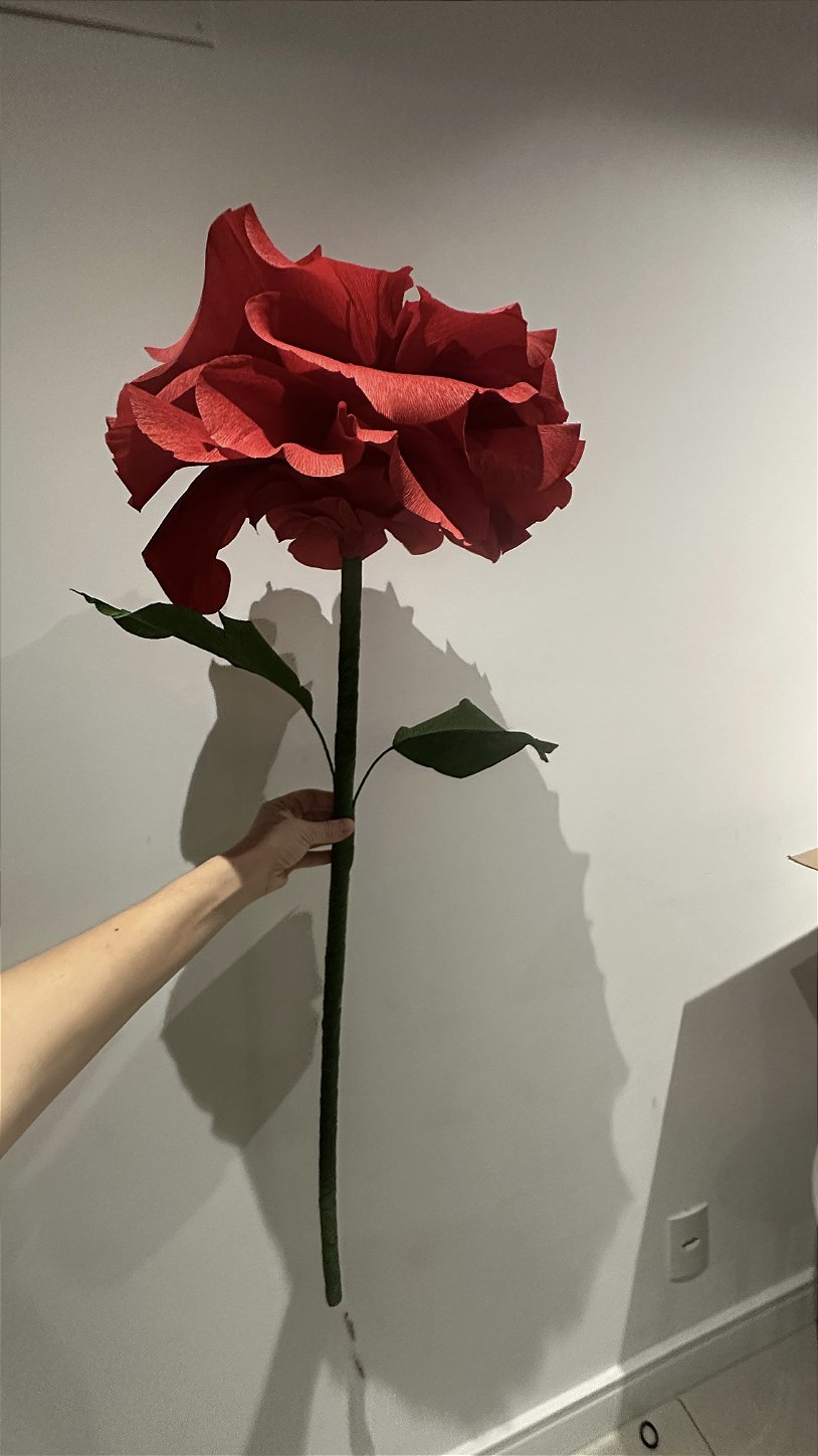 Front view of the storefront decorated with the giant red rose