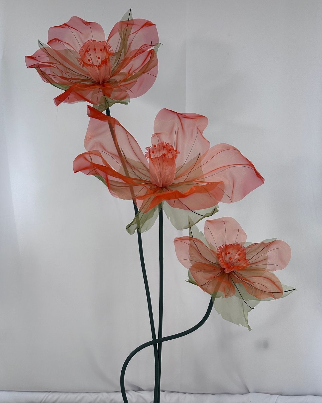 Composition with the trio of organza daffodils for events